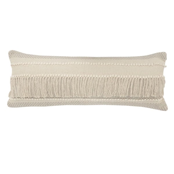 Unbranded Eleanor Cottage Beige Fringed Over-Tufted Soft Poly-Fill 14 in. x 36 in. Indoor Throw Pillow