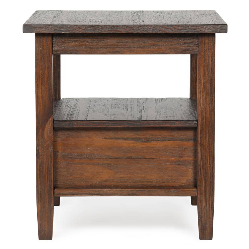 Distressed Charcoal Brown Solid Wood End Table with Storage