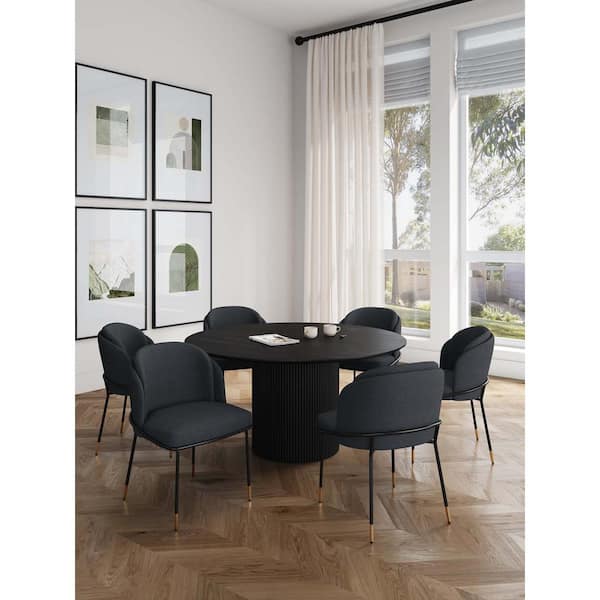 Manhattan Comfort Hathaway and Flor 7-Piece Round Black Solid Wood Top Dining Room Set Seats 6