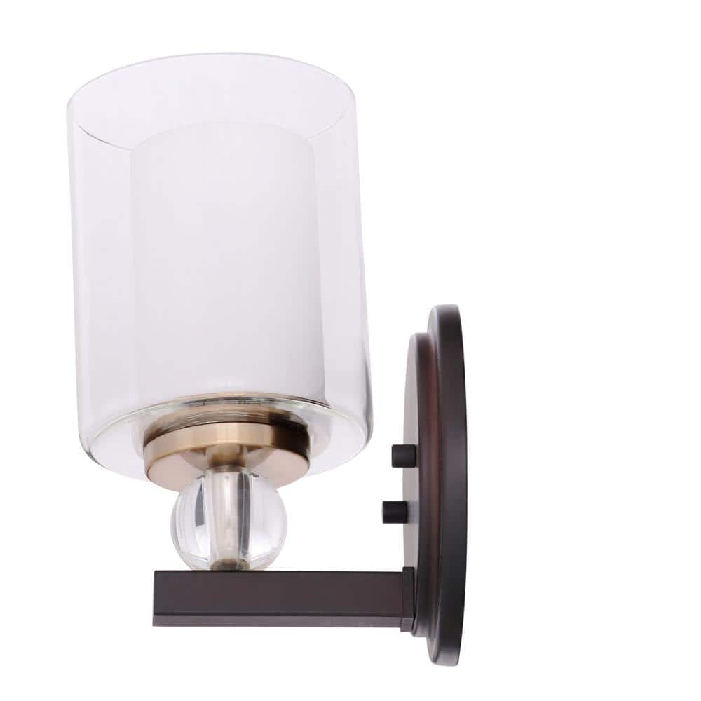 Bronze and Brass Cylinder Vanity Wall Sconce with Clear Glass