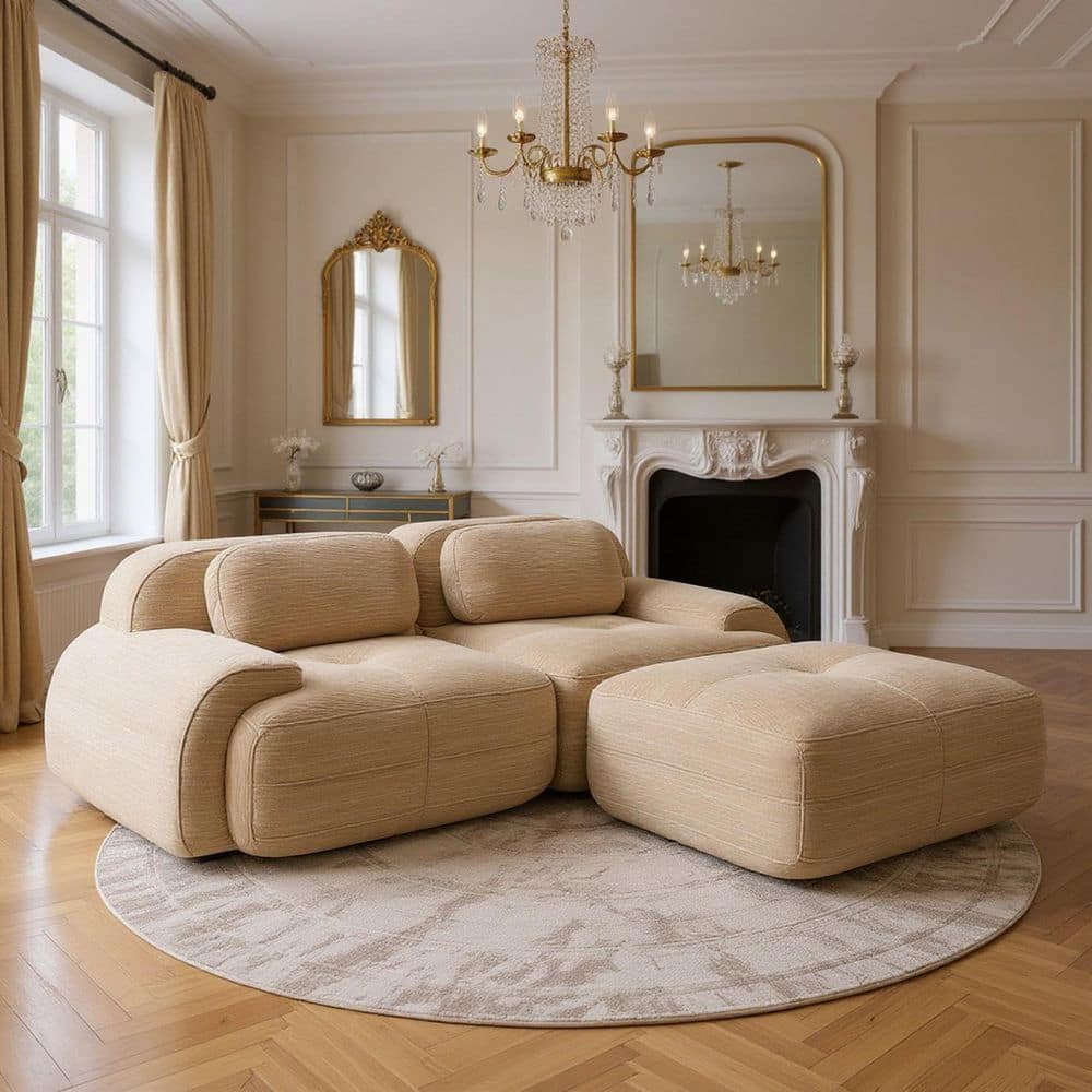 SMZO 81.8 in. Rolled Arm 2 Pieces Corduroy Modular Sectional Sofa, Adjustable Backrest, 2-Seat, in. Golden Beige price history on PriceWatchPro