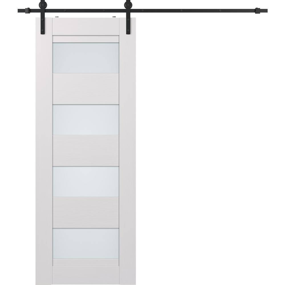 Bianco Noble White Frosted Glass Paneled Barn Door Kit