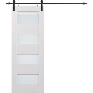 Della 24 in. x 80 in. 4-Lite Frosted Glass Bianco Noble Wood Composite Sliding Barn Door with Hardware Kit