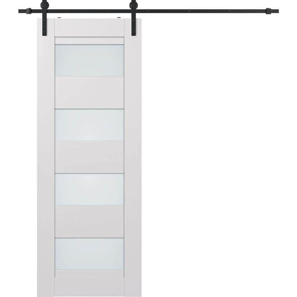 Bianco Noble Frosted Glass and Composite Wood Barn Door Kit