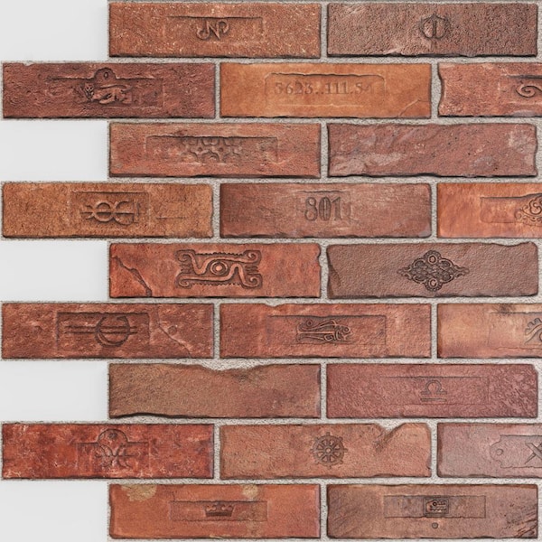 Dundee Deco 3D Falkirk Renfrew II 1/50 in. x 35 in. x 25 in. Red Brown Faux Bricks PVC Decorative Wall Paneling (10-Pack)