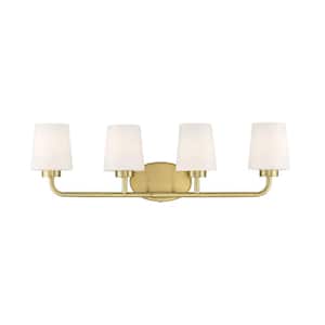 Capra 31 in. W x 9 in. H 4-Light Warm Brass Bathroom Vanity Light with Frosted Glass Shades
