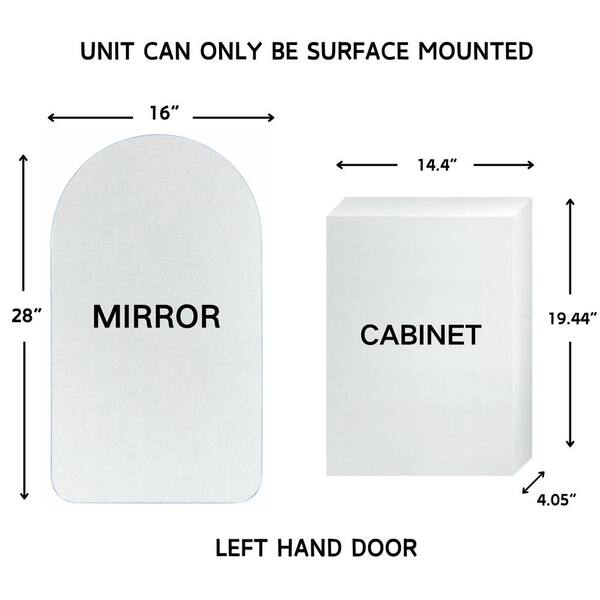TEHOME 16-in x 28-in Lighted Surface Mount White Mirrored Arched Soft Close Medicine Cabinet