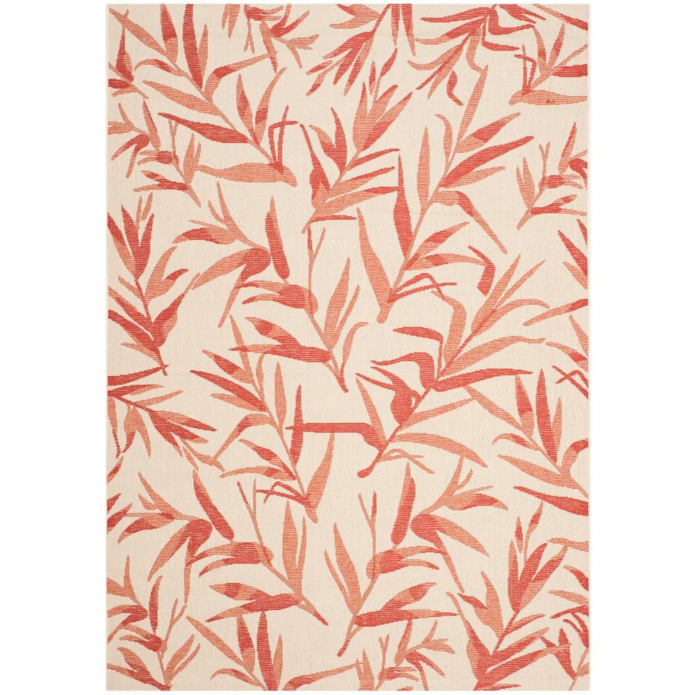 Beige and Terracotta Floral Synthetic Indoor/Outdoor Rug, 5'3" x 7'7"