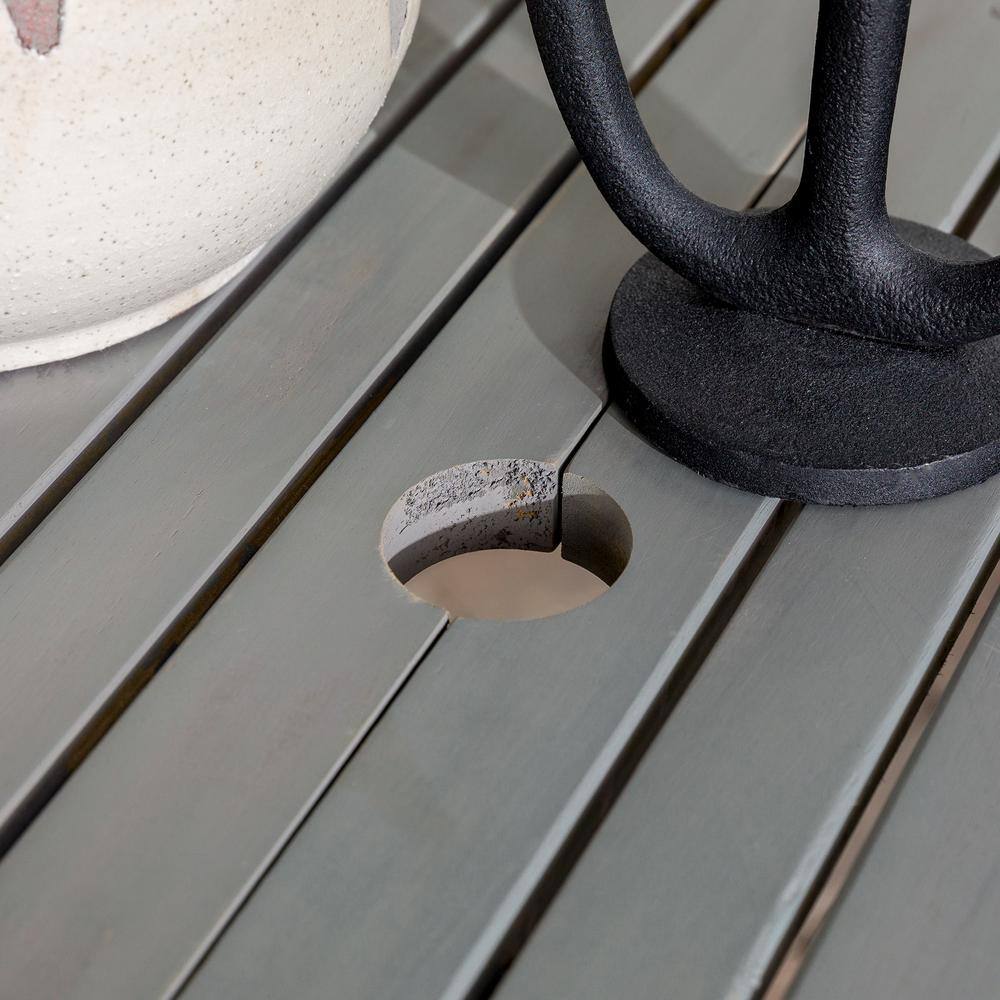 Gray Wash Acacia Wood Outdoor Dining Table with Slatted Surface