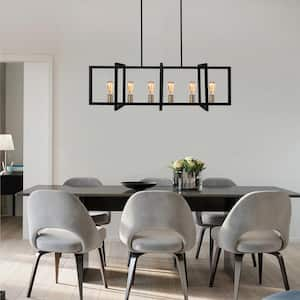 Sylvette 6-Light Black Kitchen Island Linear Pendant Light