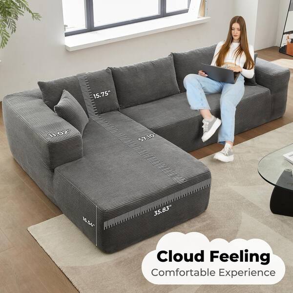 Allwex VIVI 104 in. Wide Arm 2-Piece Plush Corduroy Fabric L-Shape