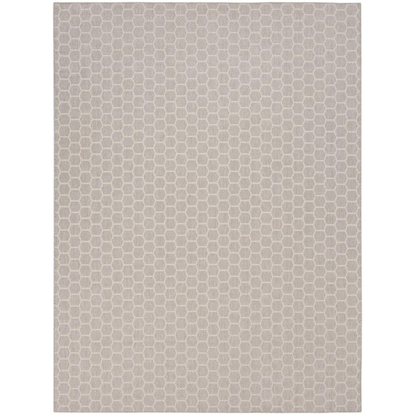 Reversible Indoor Outdoor Grey 8 ft. x 10 ft. Honeycomb Contemporary Area Rug