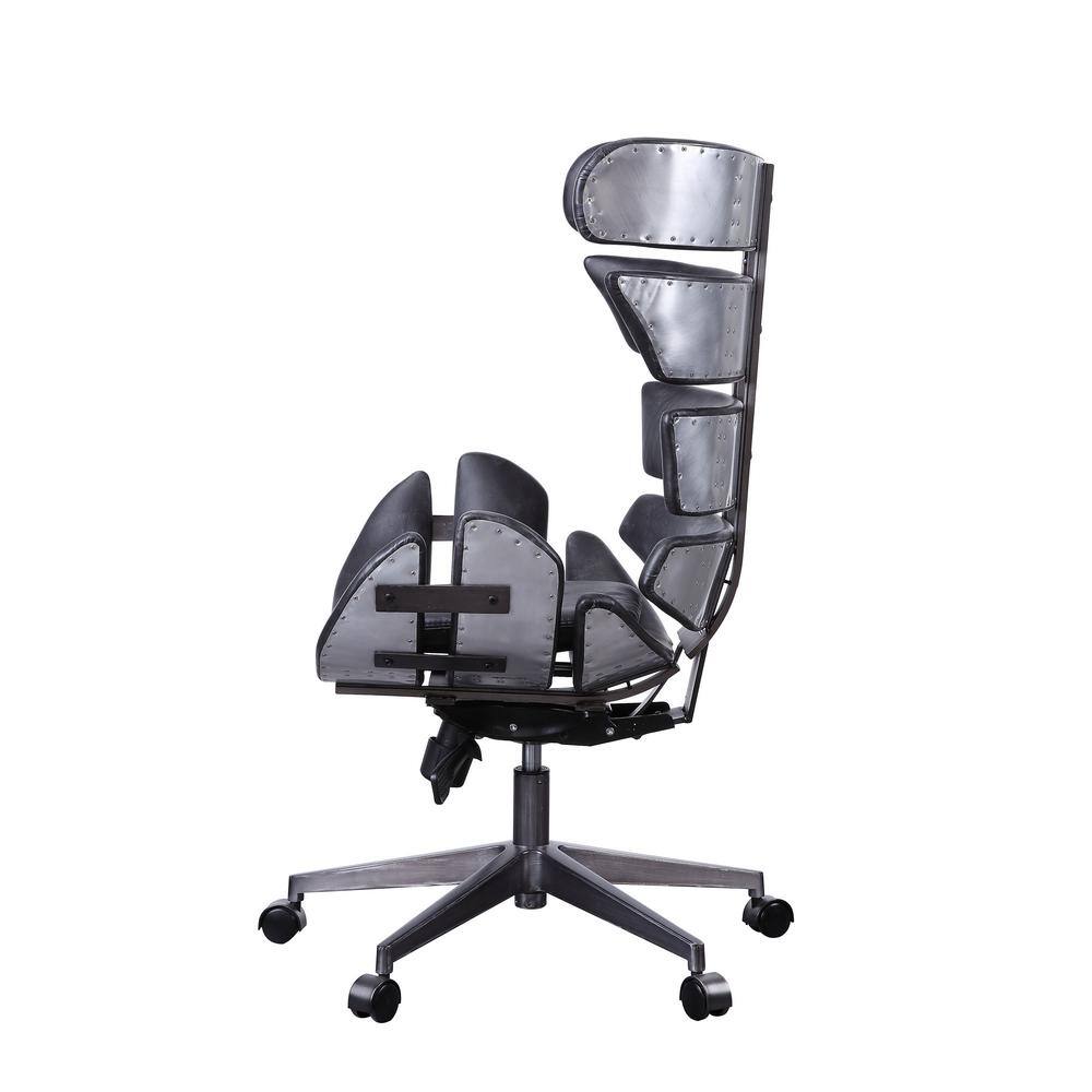 Vintage Black Leather High-Back Swivel Executive Chair