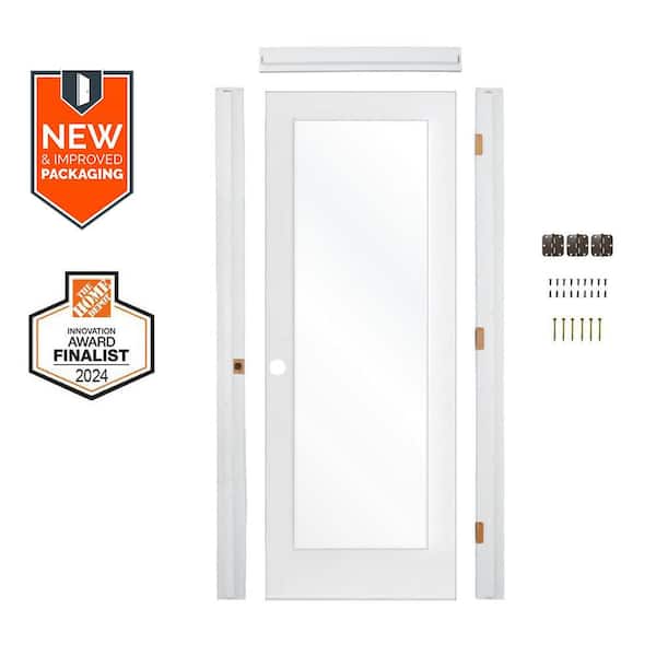 Assembly Required 32 in. x 80 in. 1-Lite Right-Hand Clear Glass MDF Primed Single Interior Door Kit w/ Separate Jamb