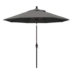 9 ft. Bronze Aluminum Market Collar Tilt Crank Lift Patio Umbrella in Charcoal Sunbrella