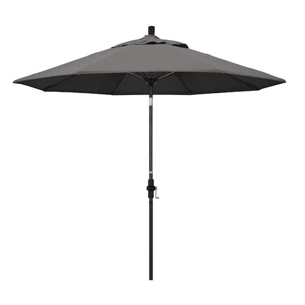 California Umbrella 9 ft. Bronze Aluminum Market Collar Tilt Crank Lift Patio Umbrella in Charcoal Sunbrella