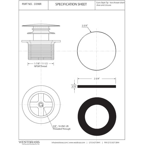 Westbrass D398R-65 1.5 in. Round Mushroom Tip Toe Bath Drain - Powder Coat Biscuit