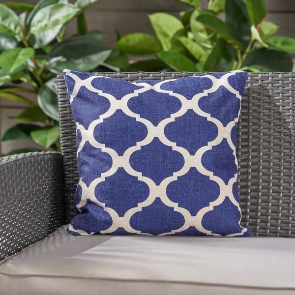 Noble House Fundy Beige and Blue Square Outdoor Throw Pillow