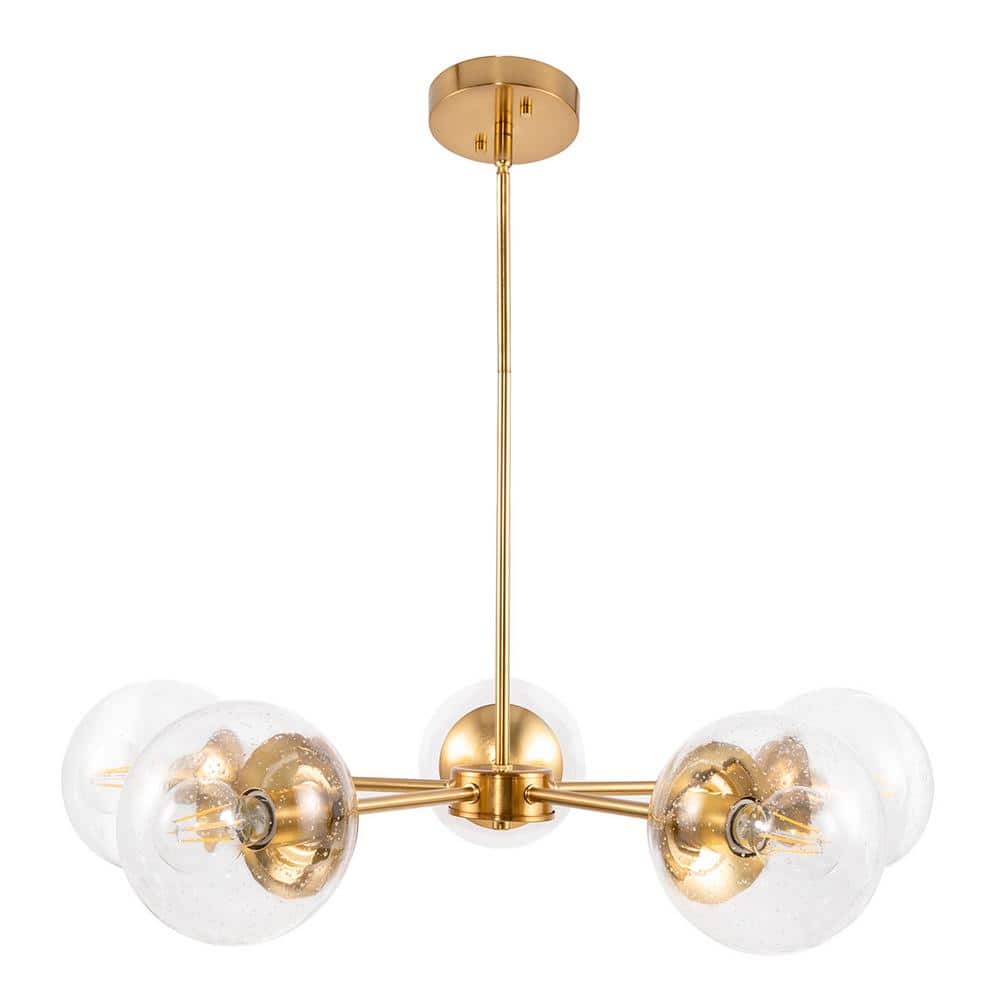 Satin Gold 5-Light Chandelier with Seedy Glass Shades