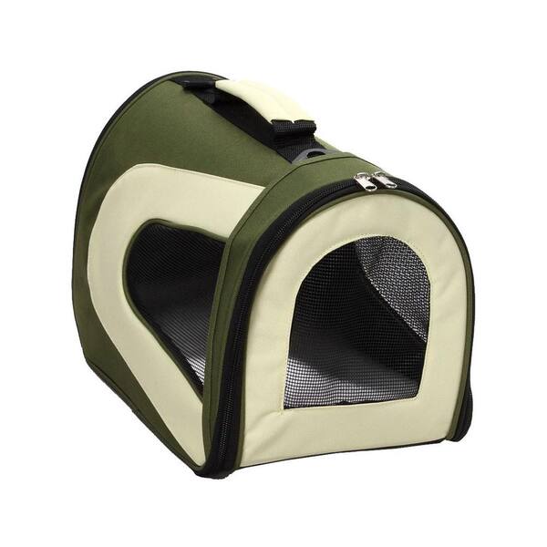 PET LIFE Airline Approved Green Sporty Folding Zippered Mesh Carrier - LG