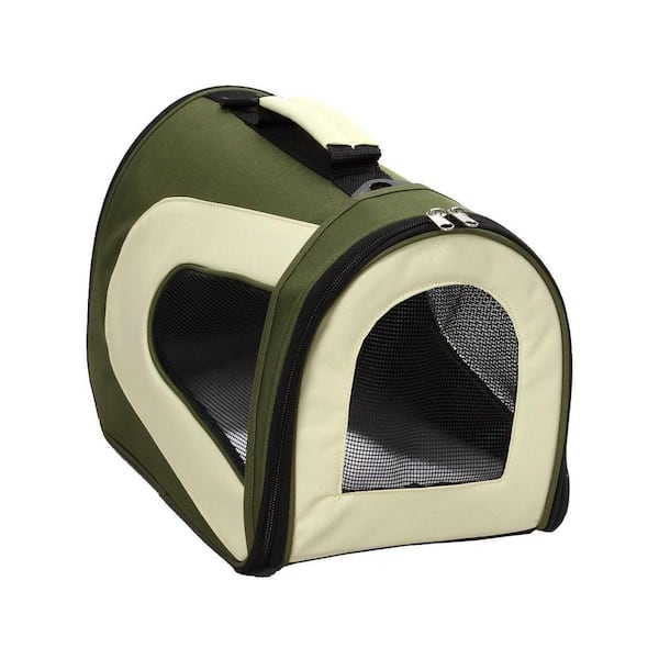 Pet Life Airline Approved Folding Zippered Sporty Mesh Pet Carrier in Green & Khaki, Medium