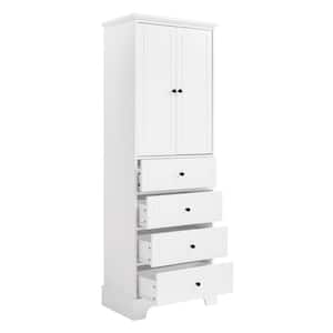 23.6 in. W x 15.7 in. D x 68.1 in. H White MDF Bathroom Linen Cabinet Storage Cabinet with 2 Doors and 4 Drawers