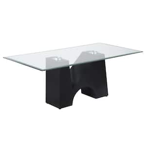Handa 48 in. Clear and Black Rectangle Glass Coffee Table
