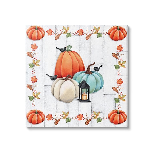 Stupell Industries Crows on Fall Pumpkins byEmma Leach 1 Piece Unframed Graphic Print Nature Poster Art Print 30 in. x 30 in.