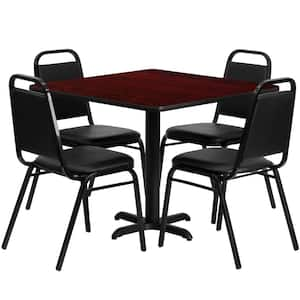 5-Piece Mahogany Top/Black Vinyl Seat Table and Chair Set