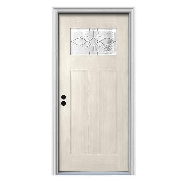 JELD-WEN 36 in. x 80 in. Square Park Right-Hand Inswing 1/4-Lite Craftsman Primed Steel Prehung Front Door with Brickmould