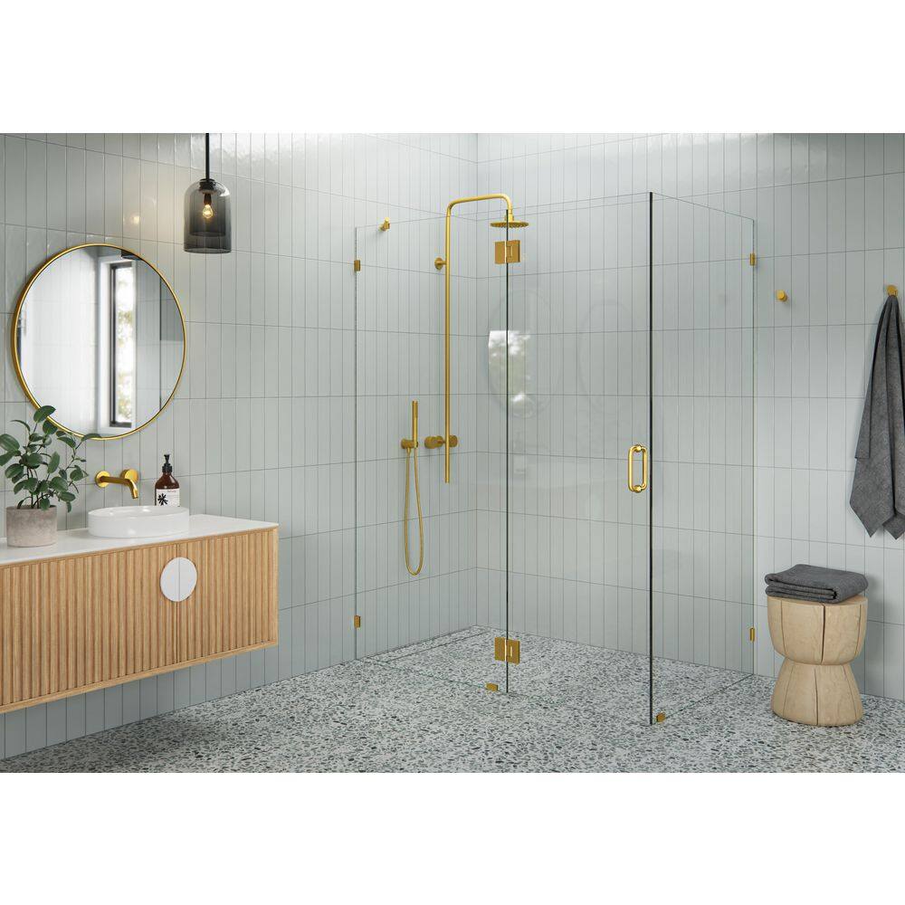 59 in. W x 34 in. D x 78 in. H Pivot Frameless Corner Shower Enclosure in Satin Brass Finish with Clear Glass price history on PriceWatchPro