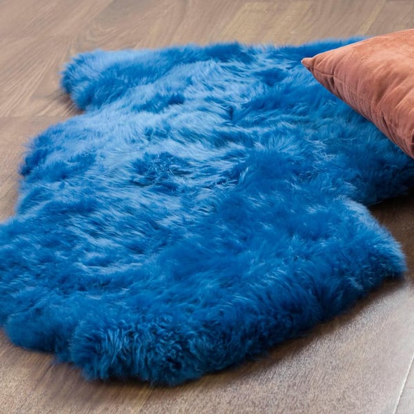 Super Area Rugs Fiord Blue 2 Ft X 3 Ft Genuine New Zealand Sheepskin Pelt Area Rug Sar 7833