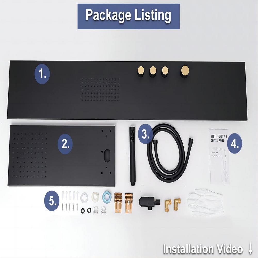 Matte Black Stainless Steel Quadruple Handle Shower Tower
