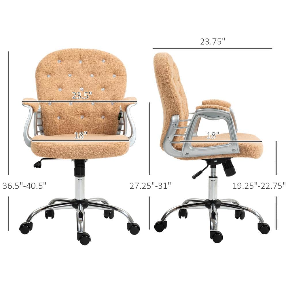 Khaki Fabric and Metal Swivel Task Chair with Fixed Arms