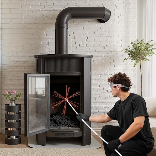Chimney Sweep Kit, 33 ft. Maximum Length Chimney Brush, with Dual Brush Heads, Brush & Goggles, Fireplace Cleaning Tool