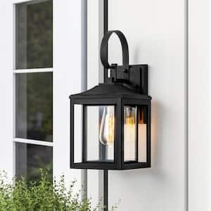 Drinkard 1-Light Mid-Century Modern Black Aluminum Waterproof Outdoor Wall Lantern Scone with Glass Shade