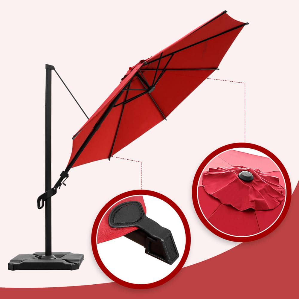 Red 10ft Steel Cantilever Patio Umbrella with Double-Top Canopy