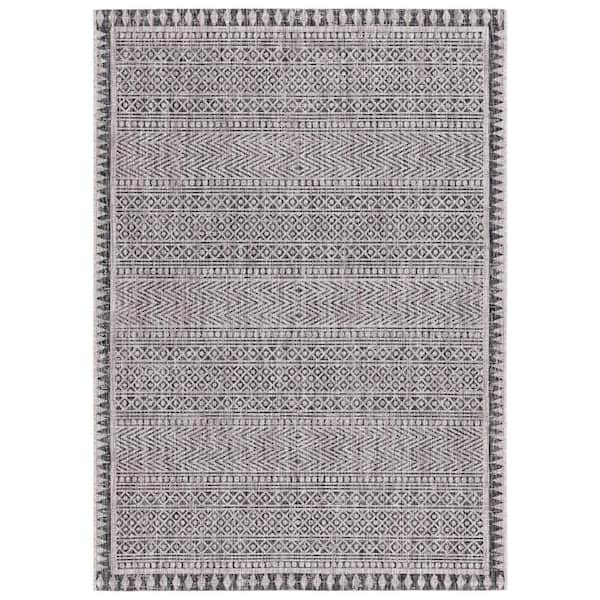 SAFAVIEH Courtyard Black/Beige 5 ft. x 8 ft. Border Geometric Striped Indoor/Outdoor Area Rug