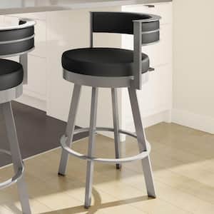 Browser 38 in. H Swivel Bar Stool Black Faux Leather / Glossy Grey Metal