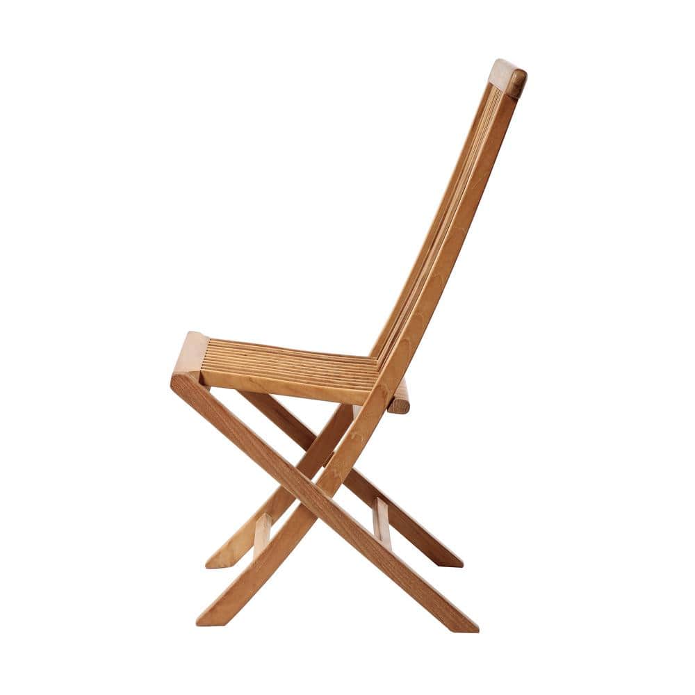 Honey Teak Wood Folding Dining Chair with Curved Backrest