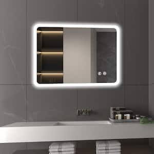 24 in. W x 32 in. H Rectangular Frameless with LED Anti-Fog and Lighted Wall Mirror Bathroom Vanity Mirror in Sliver