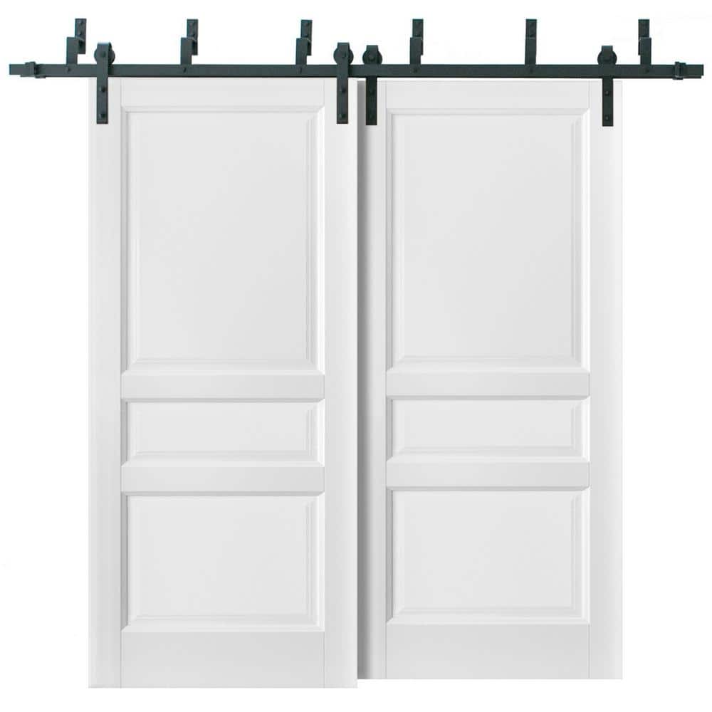 56 in. x 80 in. 2 Panel White Solid Wood Sliding Barn Door with Hardware Kit price history on PriceWatchPro