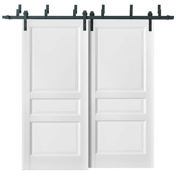 64 in. x 84 in. 2 Panel White Solid Wood Sliding Barn Door with Hardware Kit