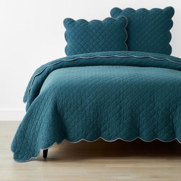 The Company Store Company Cotton Giulietta Scallop Teal Full/Queen Cotton Quilt