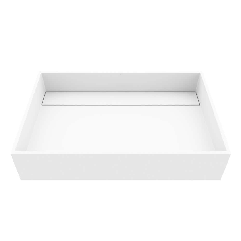 Matte White Stone Rectangular Vessel Bathroom Sink, 23" x 15"