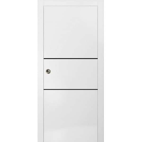 Sartodoors 30 in. x 80 in. 1 Panel White Finished Solid Wood with Honeycomb Sliding Door with Hardware