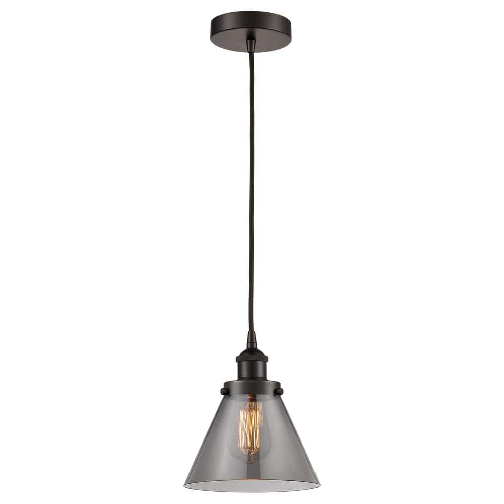 Cone 60-Watt 1-Light Oil Rubbed Bronze Standard Mini Pendant Light Smoked Glass Shade price history on PriceWatchPro