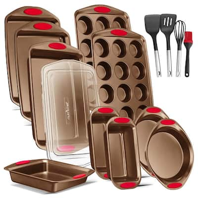 Rachael Ray 52410 Cucina Nonstick Bakeware Set with Baking Pans, Baking  Sheets, Cookie Sheets, Cake Pan, Muffin Pan and Bread Pan - 10 Piece, Latte  Brown with Cranberry Red Grip 