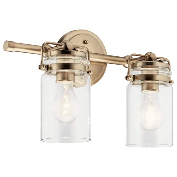 Brinley 15.75 in. 2-Light Champagne Bronze Vintage Bathroom Vanity Light with Clear Glass