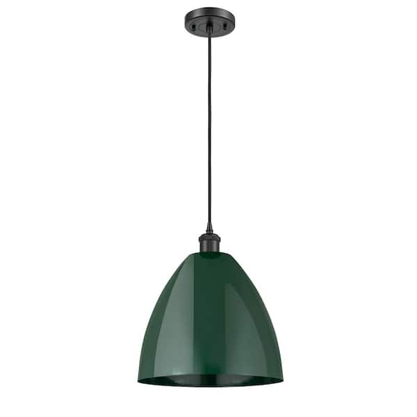 Innovations Plymouth Dome 1-Light Matte Black Cone Pendant Light with Green Metal Shade